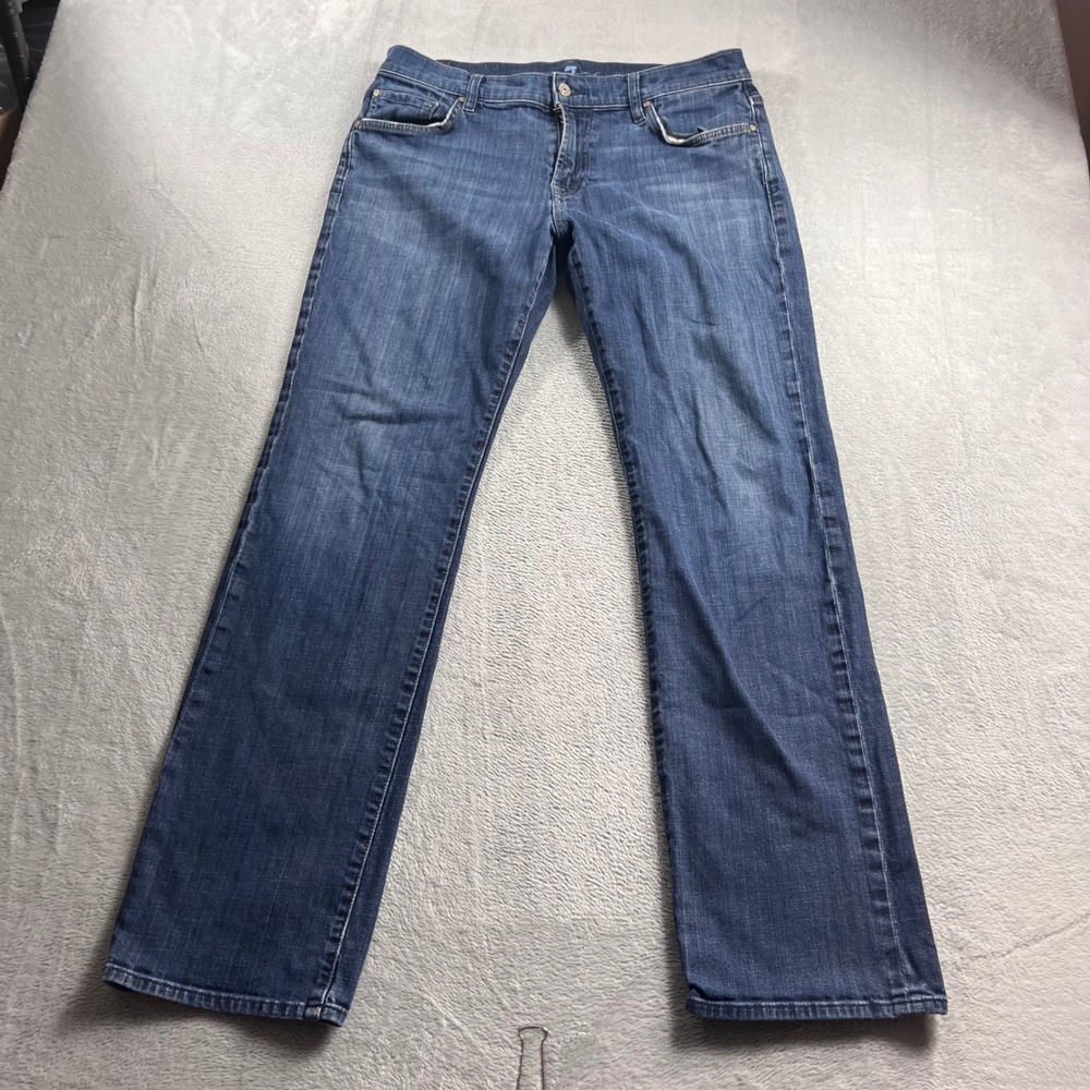 7 For All Mankind Austyn Relaxed Straight Leg Jeans Mens 33 Medium Wash Blue